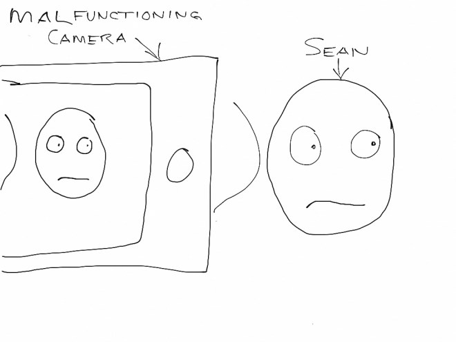 Sean looking away as camera malfunctions